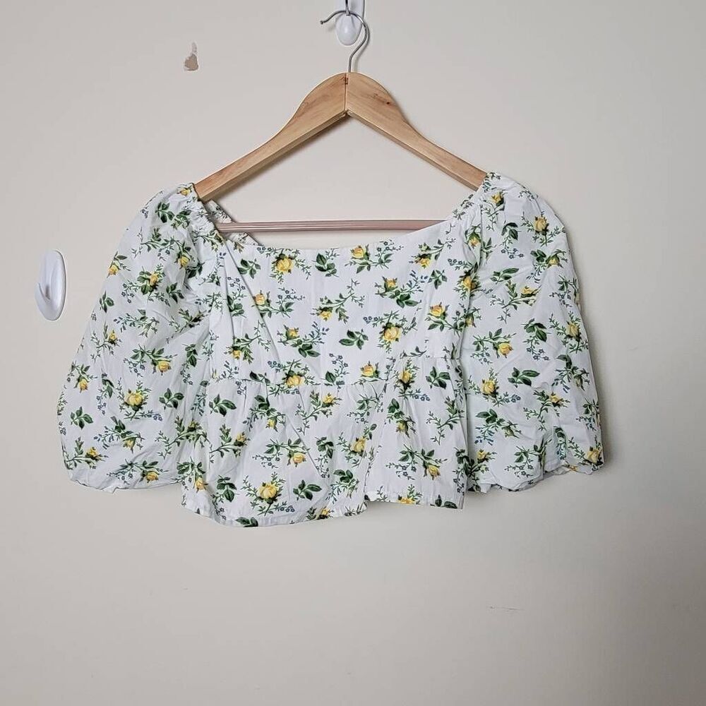 Faithfull the Brand NWT Quincy cropped floral-print cotton-poplinβtop XS
